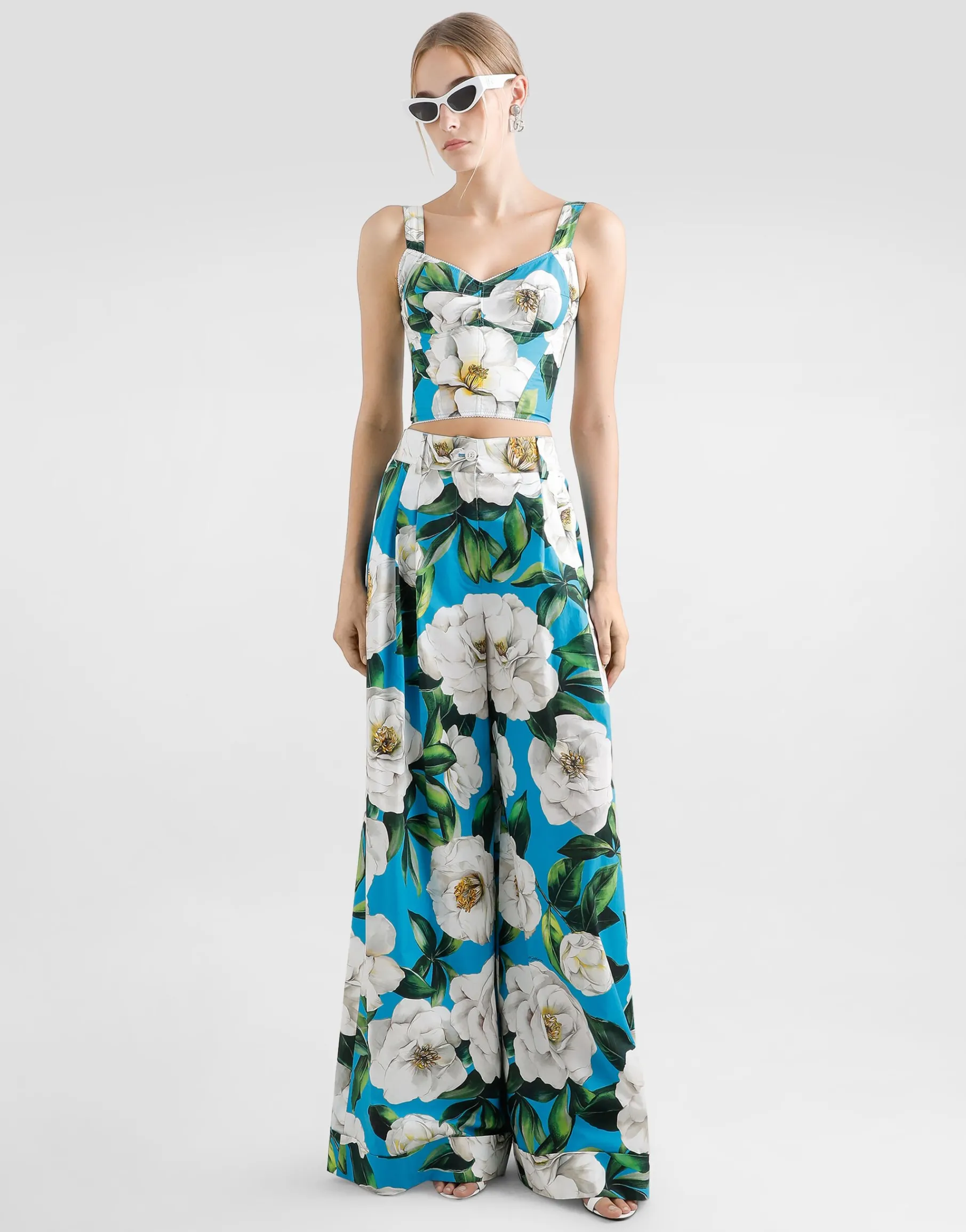 Cotton corset top with gardenia print