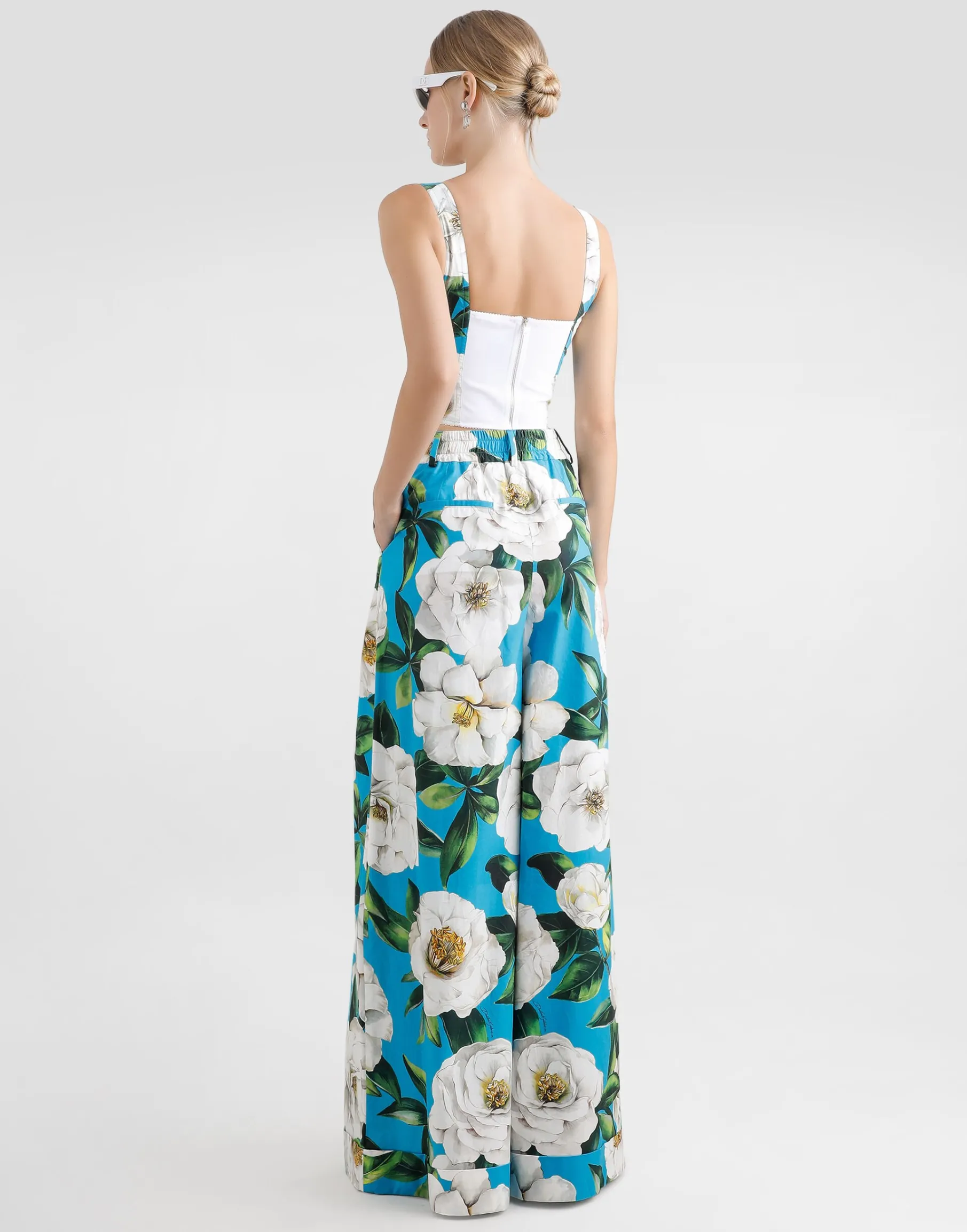 Cotton corset top with gardenia print