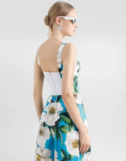 Cotton corset top with gardenia print