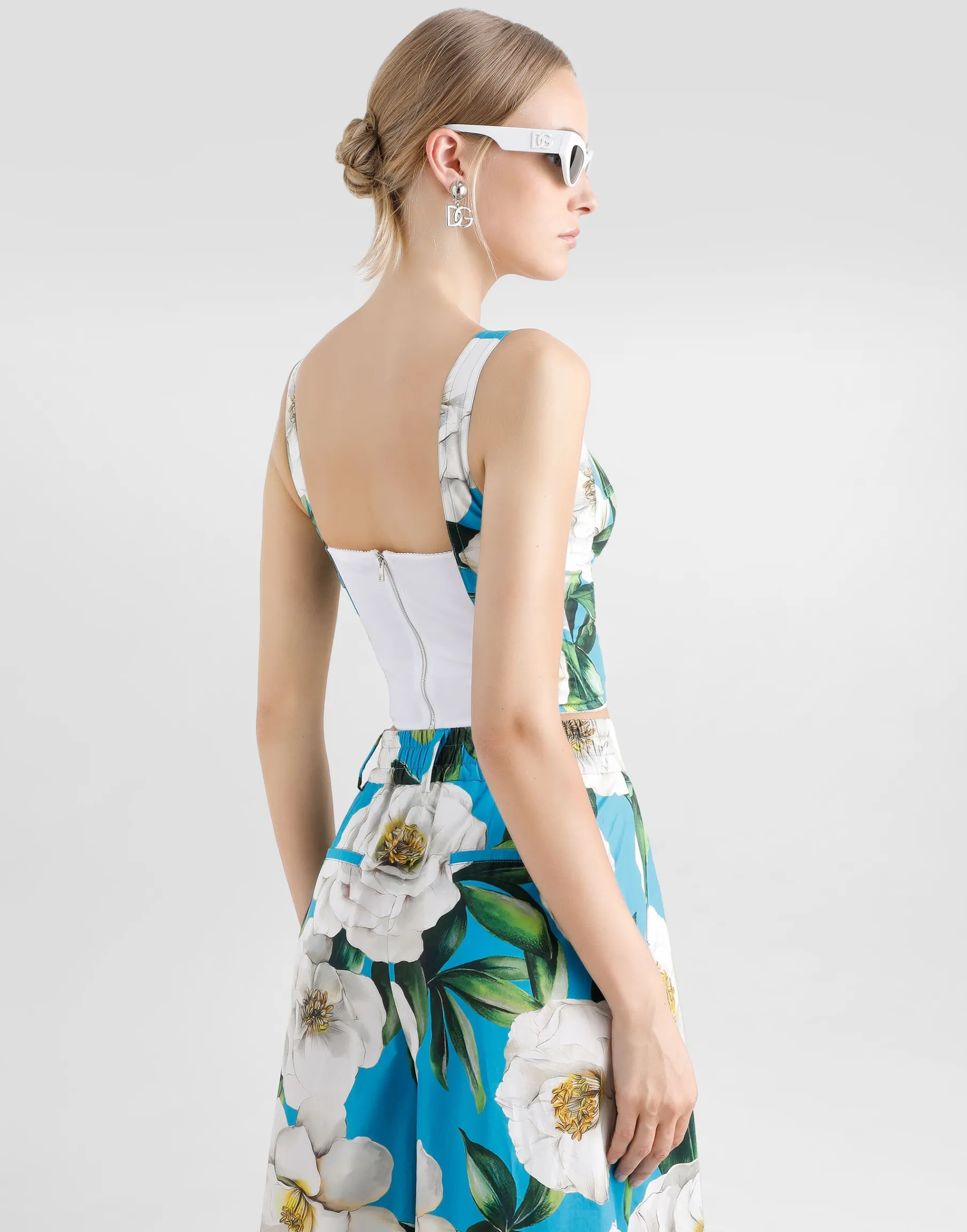 Cotton corset top with gardenia print