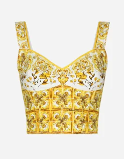 Cotton corset top with majolica print