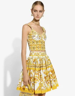 Cotton corset top with majolica print