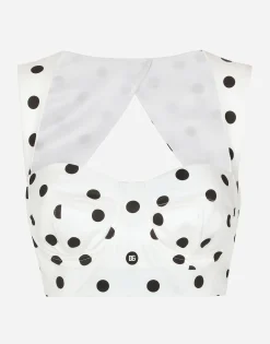 Cotton corset top with polka-dot print