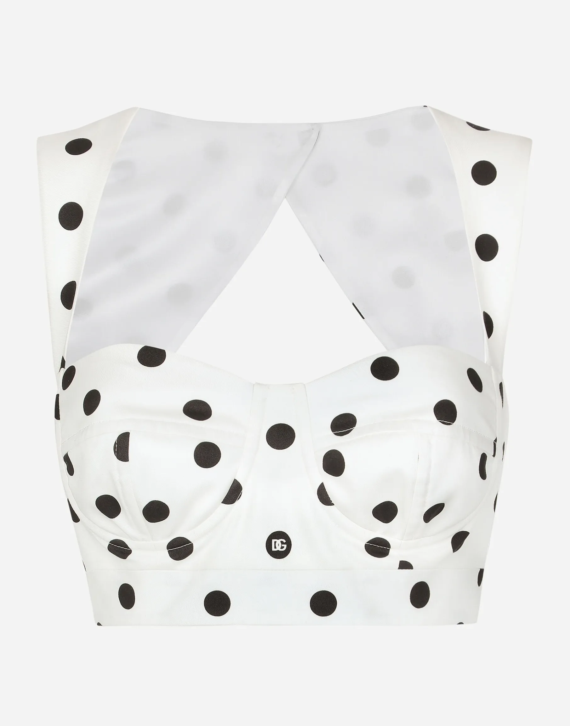Cotton corset top with polka-dot print