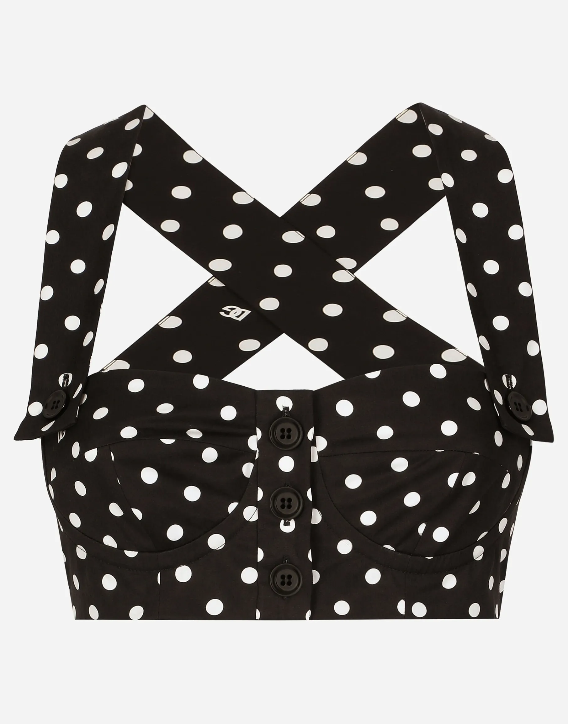 Cotton corset top with polka-dot print