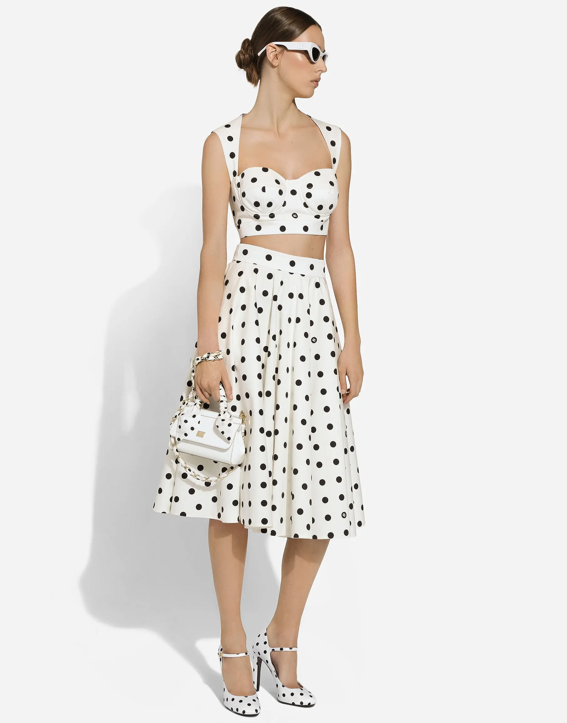 Cotton corset top with polka-dot print