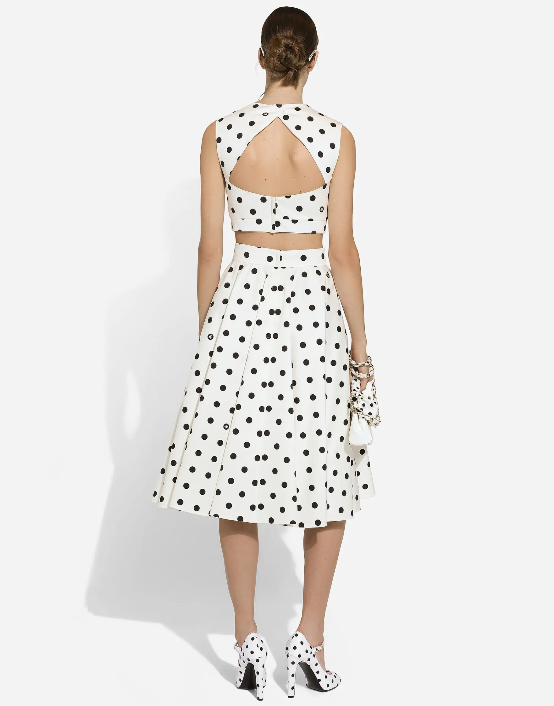 Cotton corset top with polka-dot print