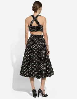 Cotton corset top with polka-dot print