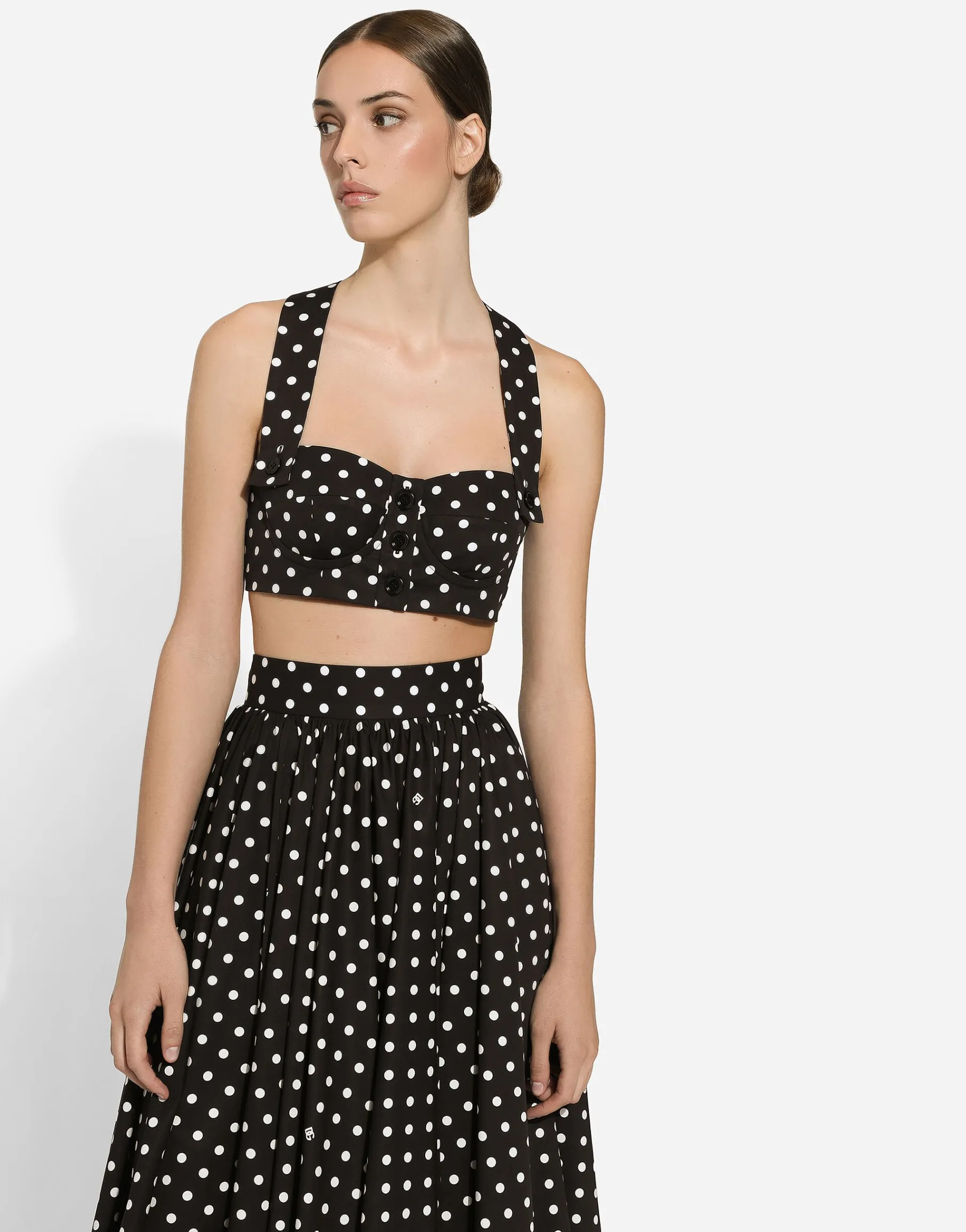 Cotton corset top with polka-dot print