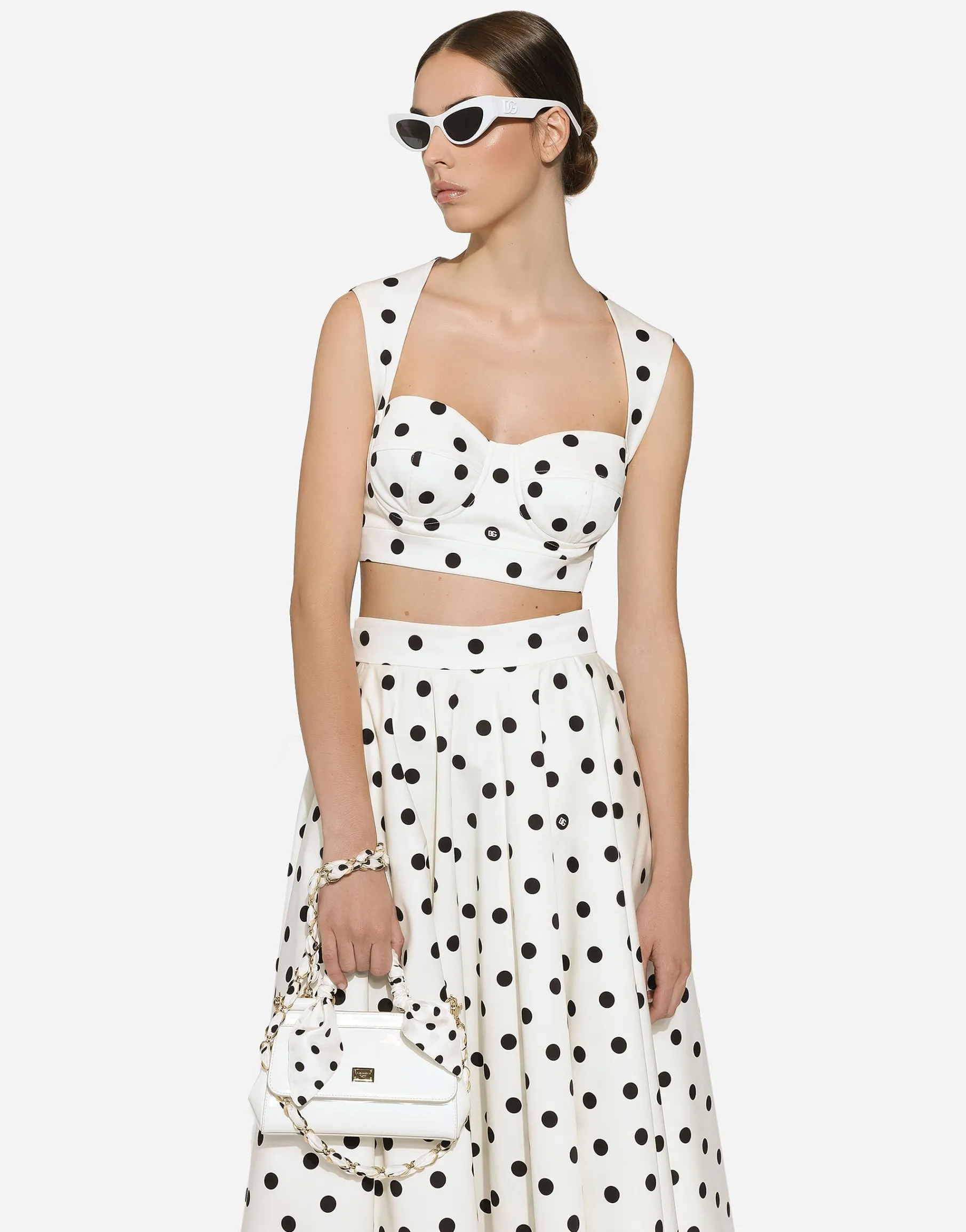 Cotton corset top with polka-dot print