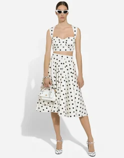 Cotton corset top with polka-dot print