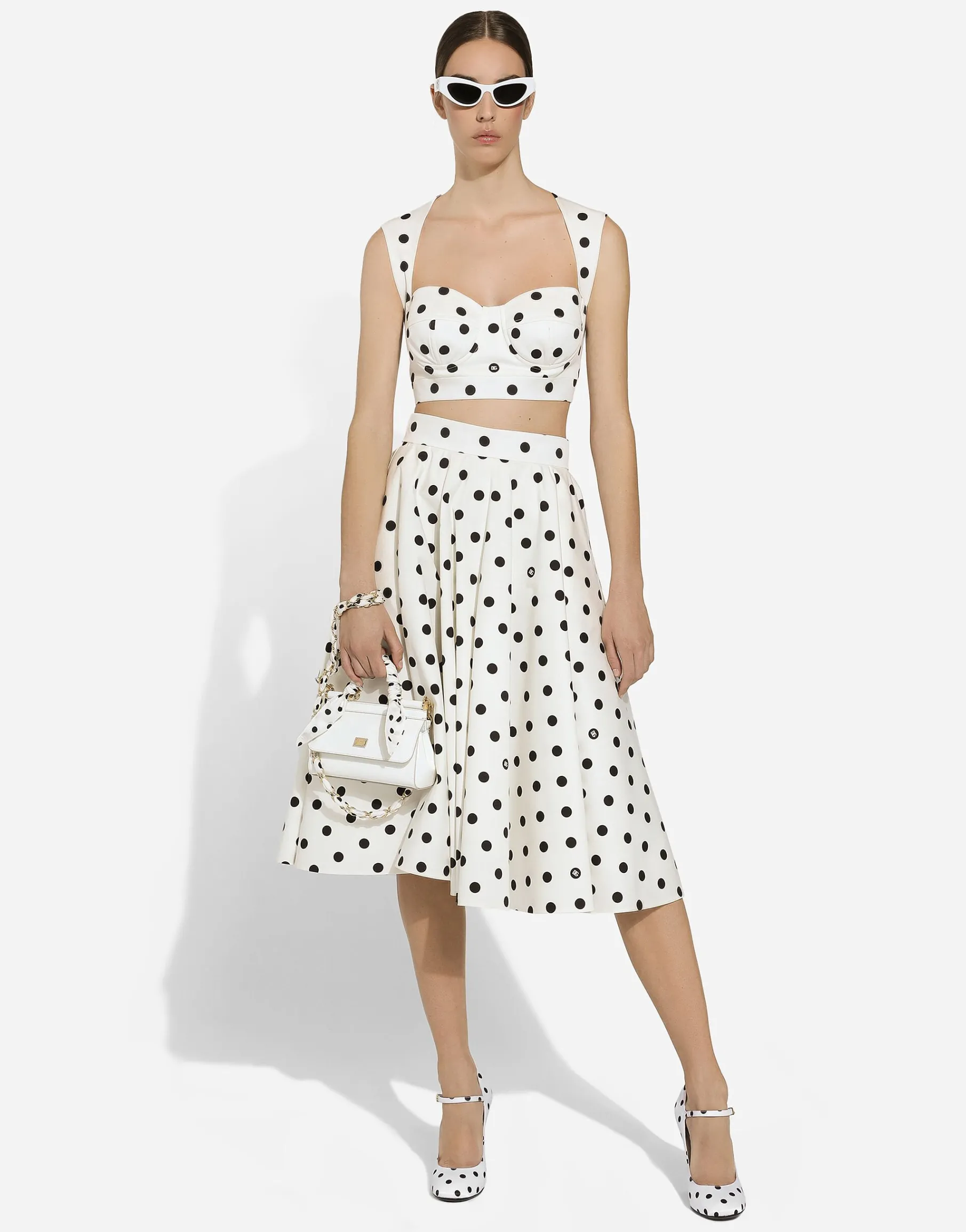 Cotton corset top with polka-dot print