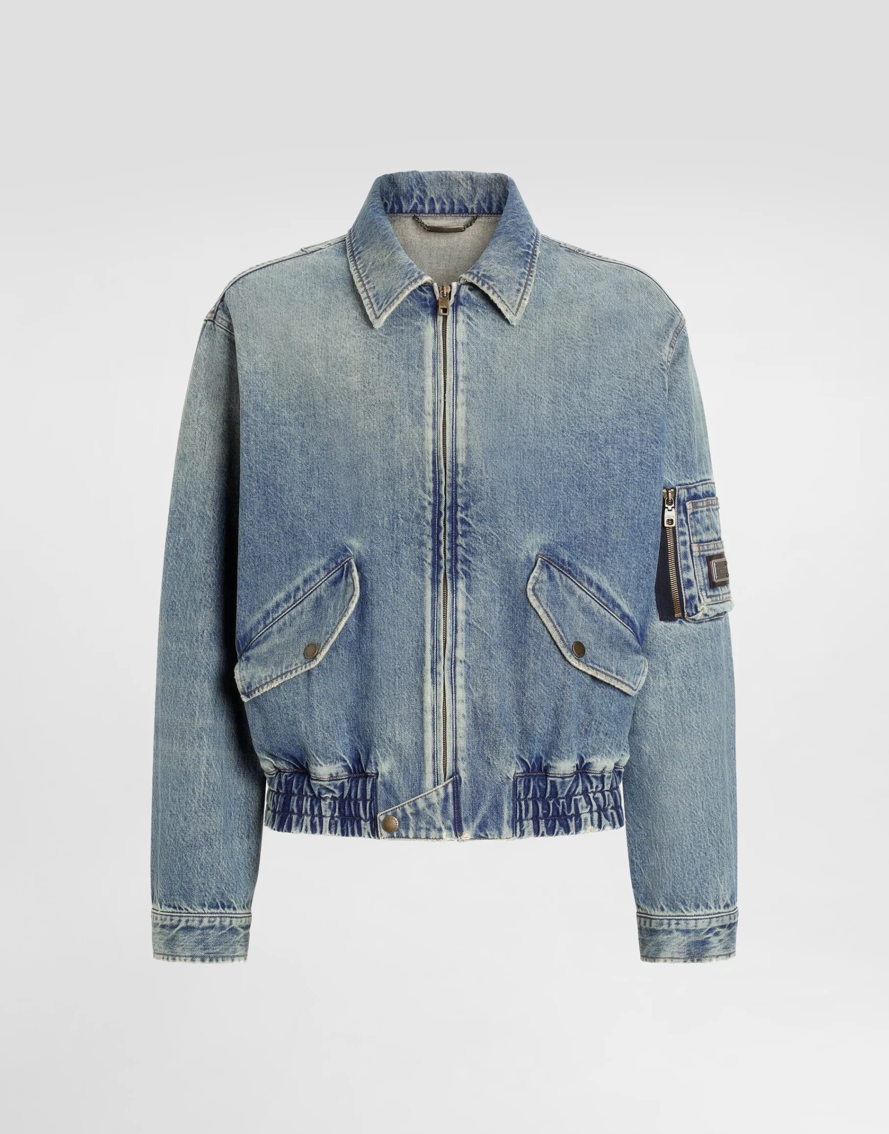 Cotton denim bomber jacket with tag