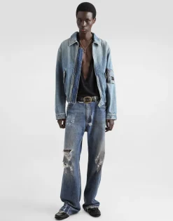 Cotton denim bomber jacket with tag