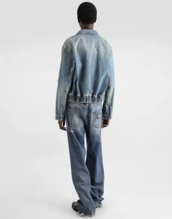 Cotton denim bomber jacket with tag