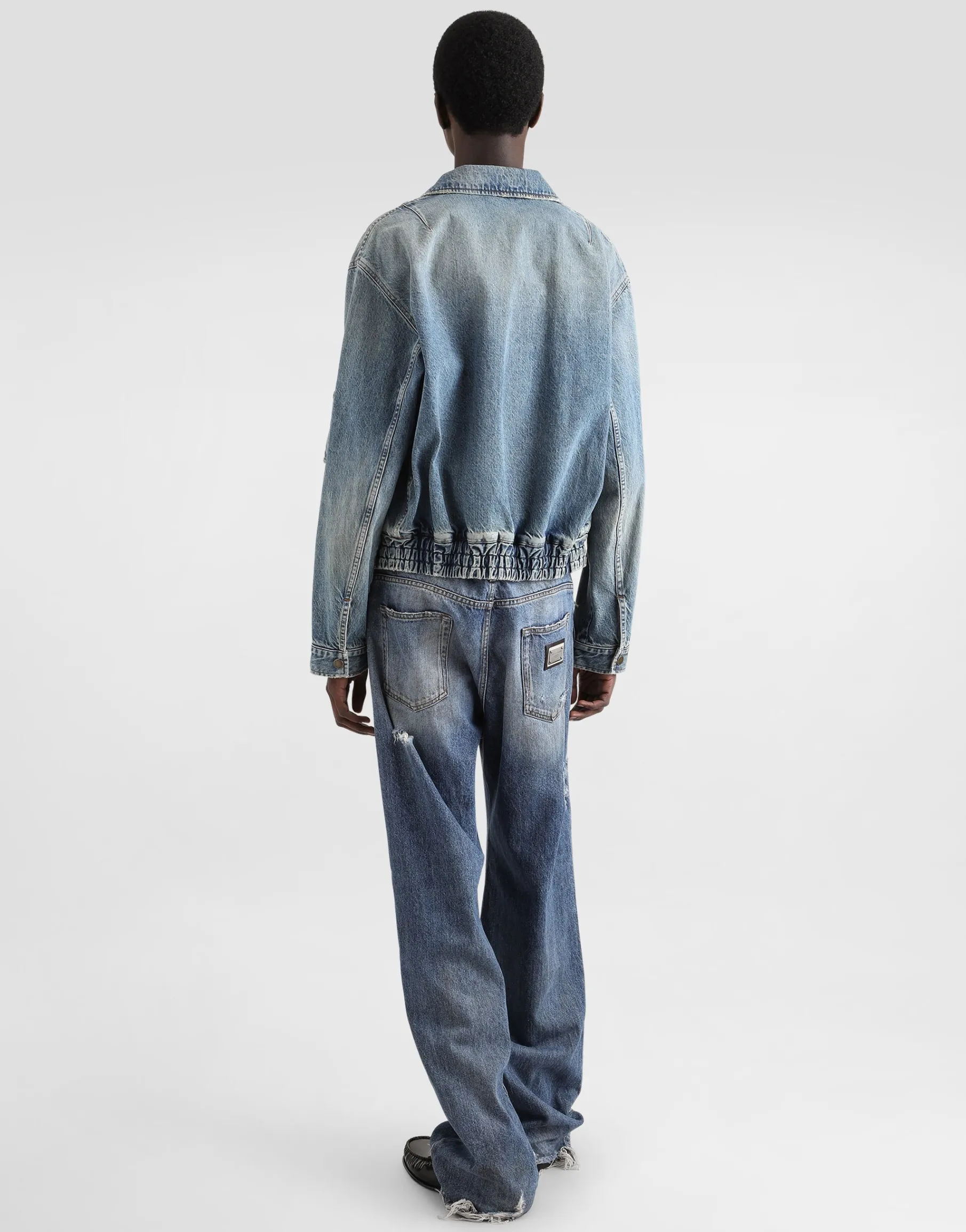 Cotton denim bomber jacket with tag