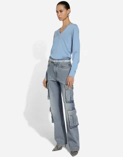 Cotton denim cargo jeans