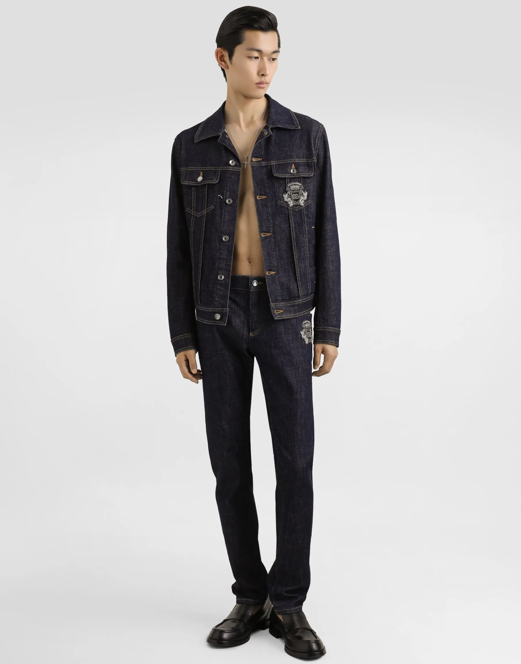 Cotton denim jacket with patch