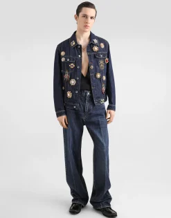 Cotton denim jacket with bejeweled detailing