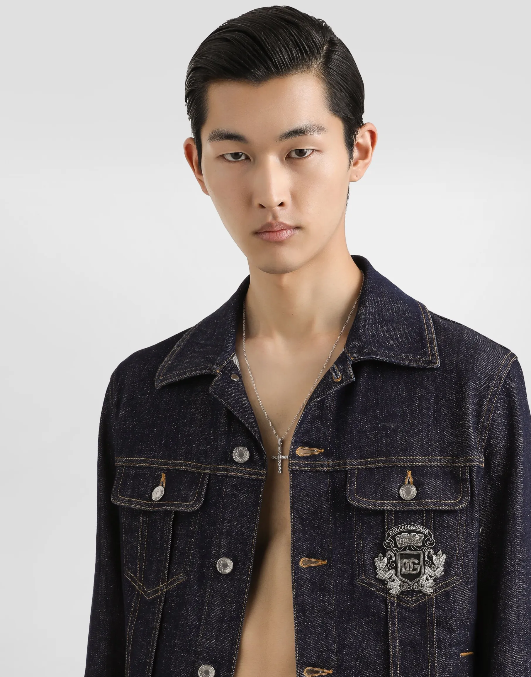 Cotton denim jacket with patch