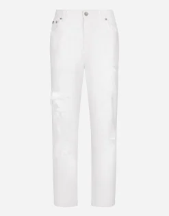 Cotton denim jeans with rips