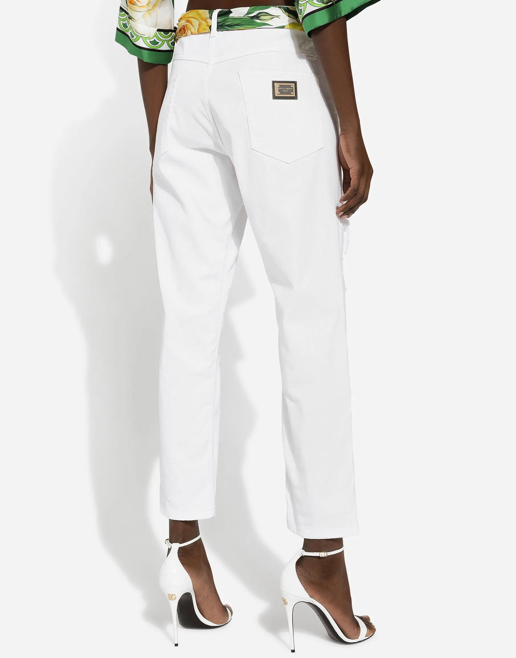 Cotton denim jeans with rips