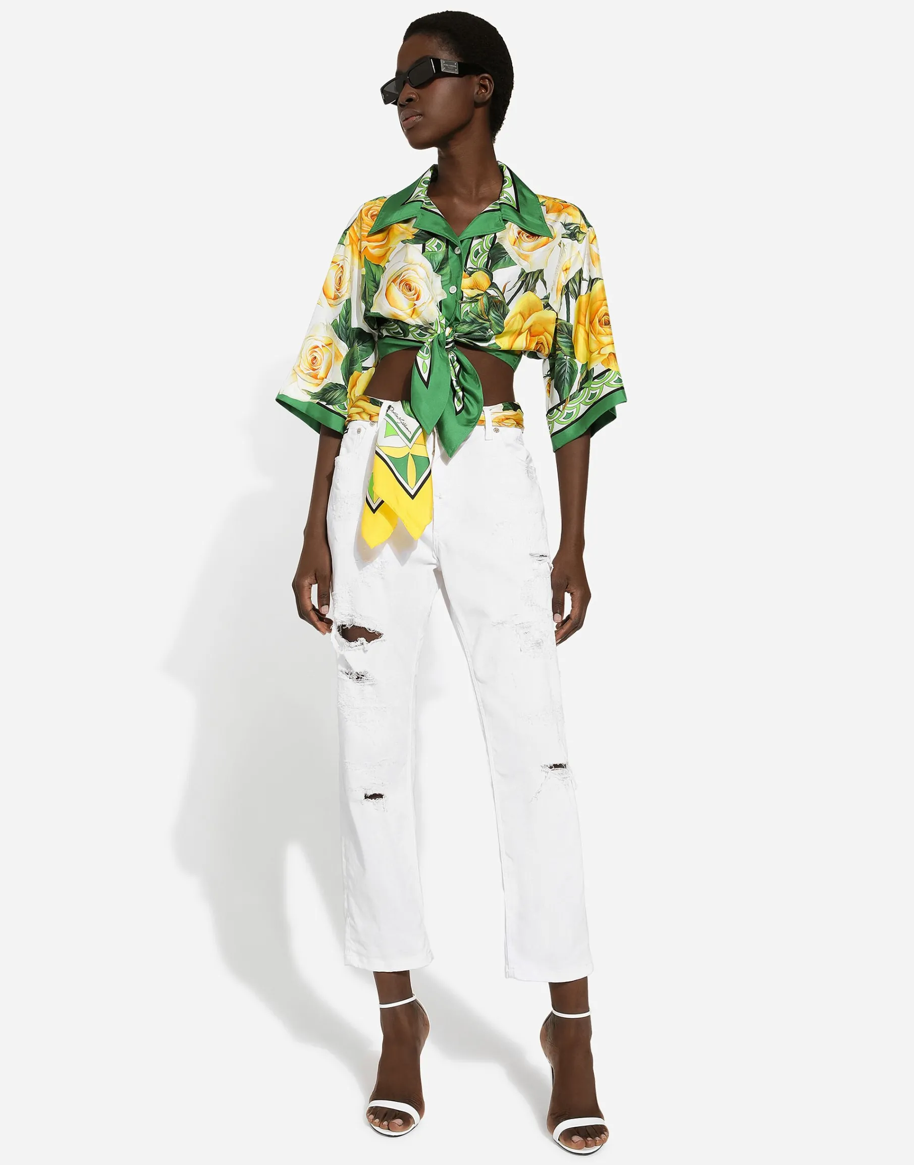 Cotton denim jeans with rips