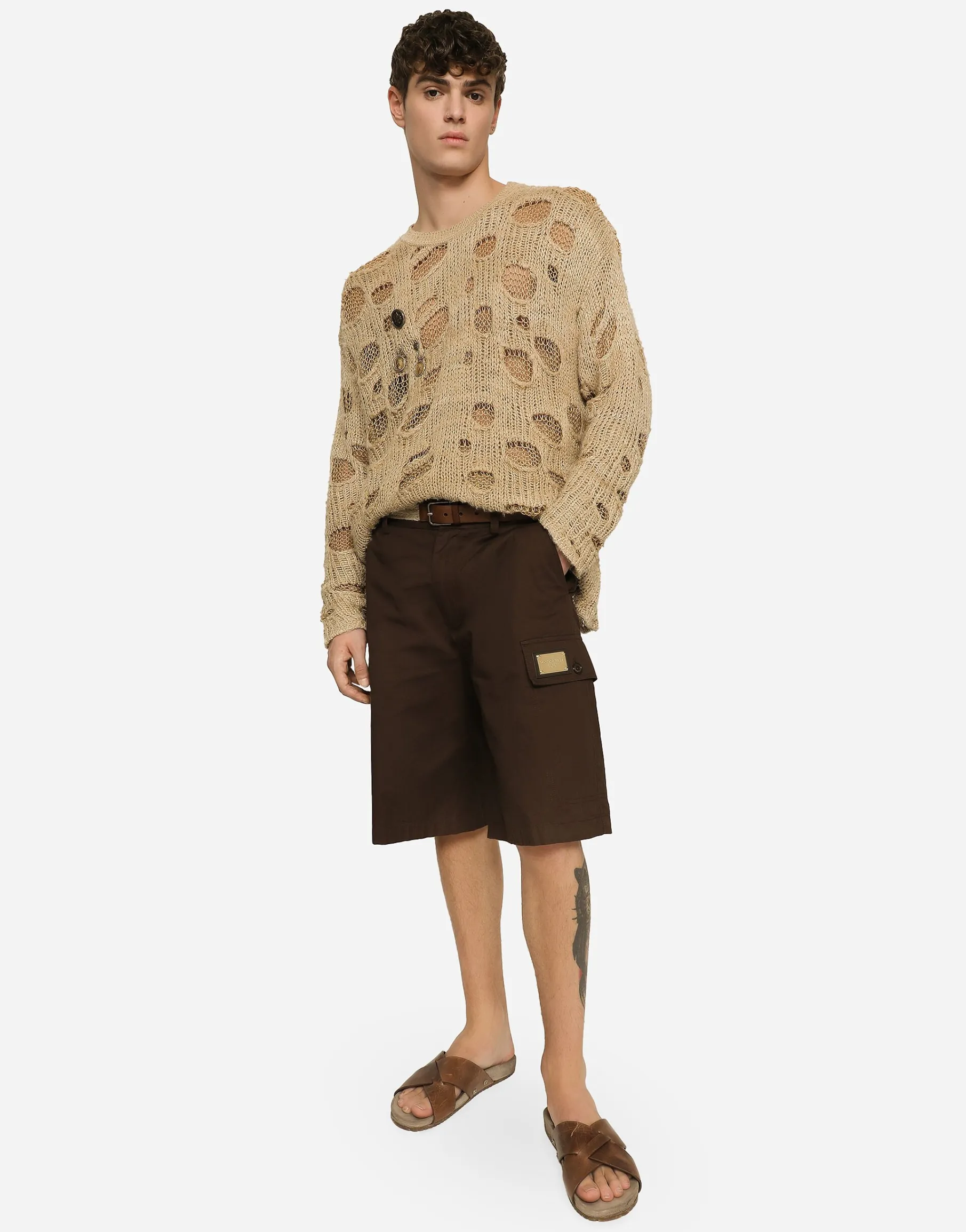 Cotton gabardine cargo Bermuda shorts with brand plate
