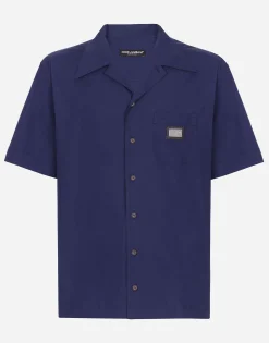 Cotton Hawaiian shirt with branded tag