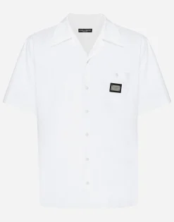 Cotton Hawaiian shirt with branded tag
