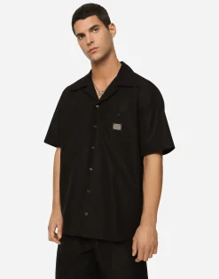 Cotton Hawaiian shirt with branded tag