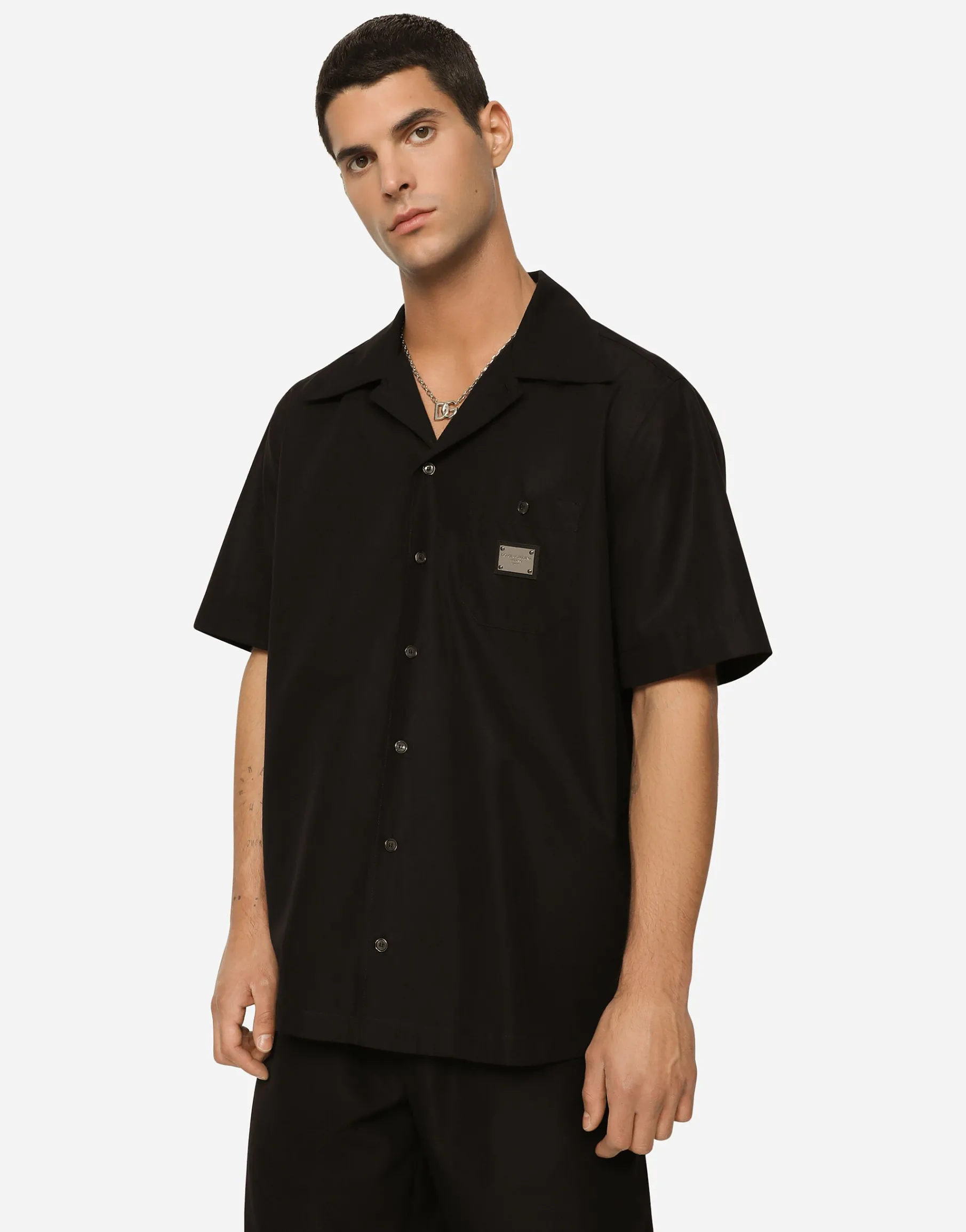 Cotton Hawaiian shirt with branded tag