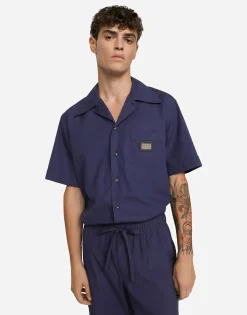 Cotton Hawaiian shirt with branded tag