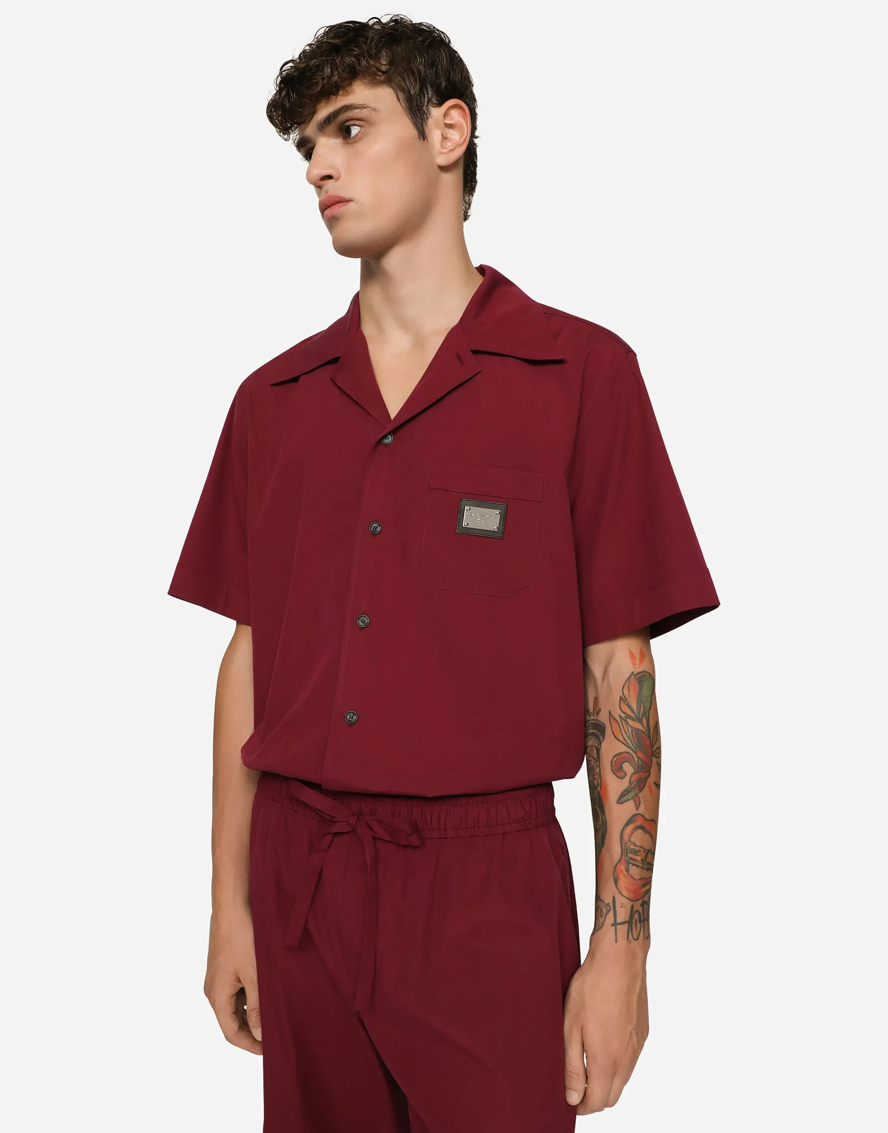 Cotton Hawaiian shirt with branded tag