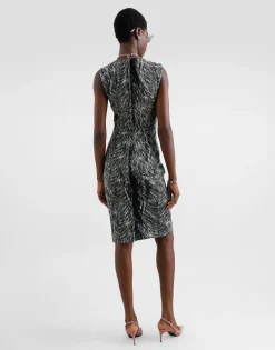 Cotton jacquard midi dress with fur print