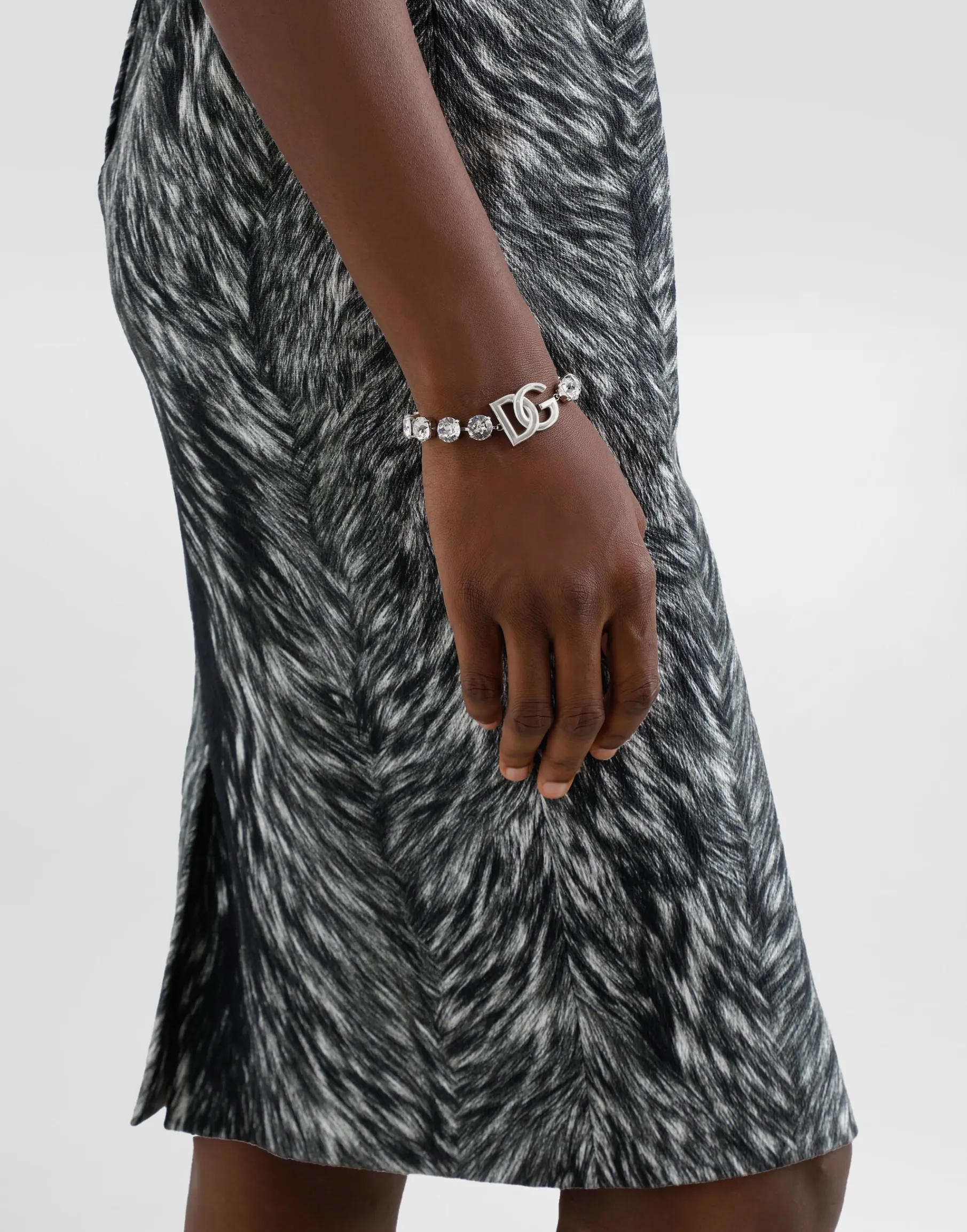 Cotton jacquard midi dress with fur print