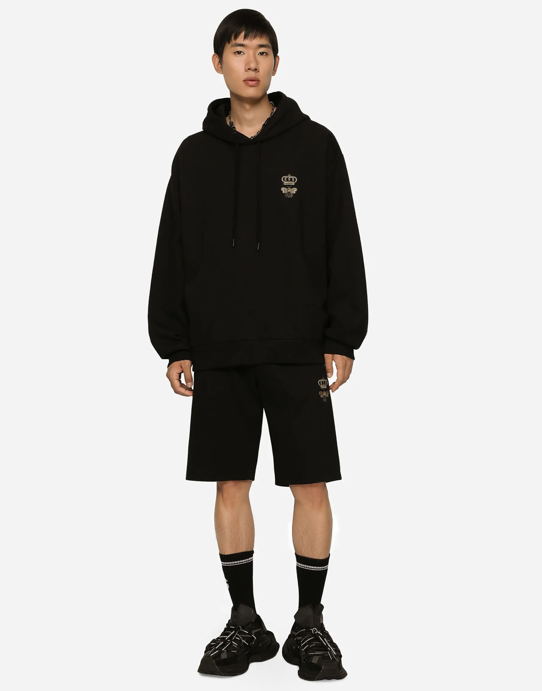 Cotton jersey hoodie with embroidery