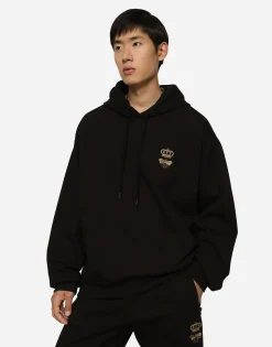 Cotton jersey hoodie with embroidery