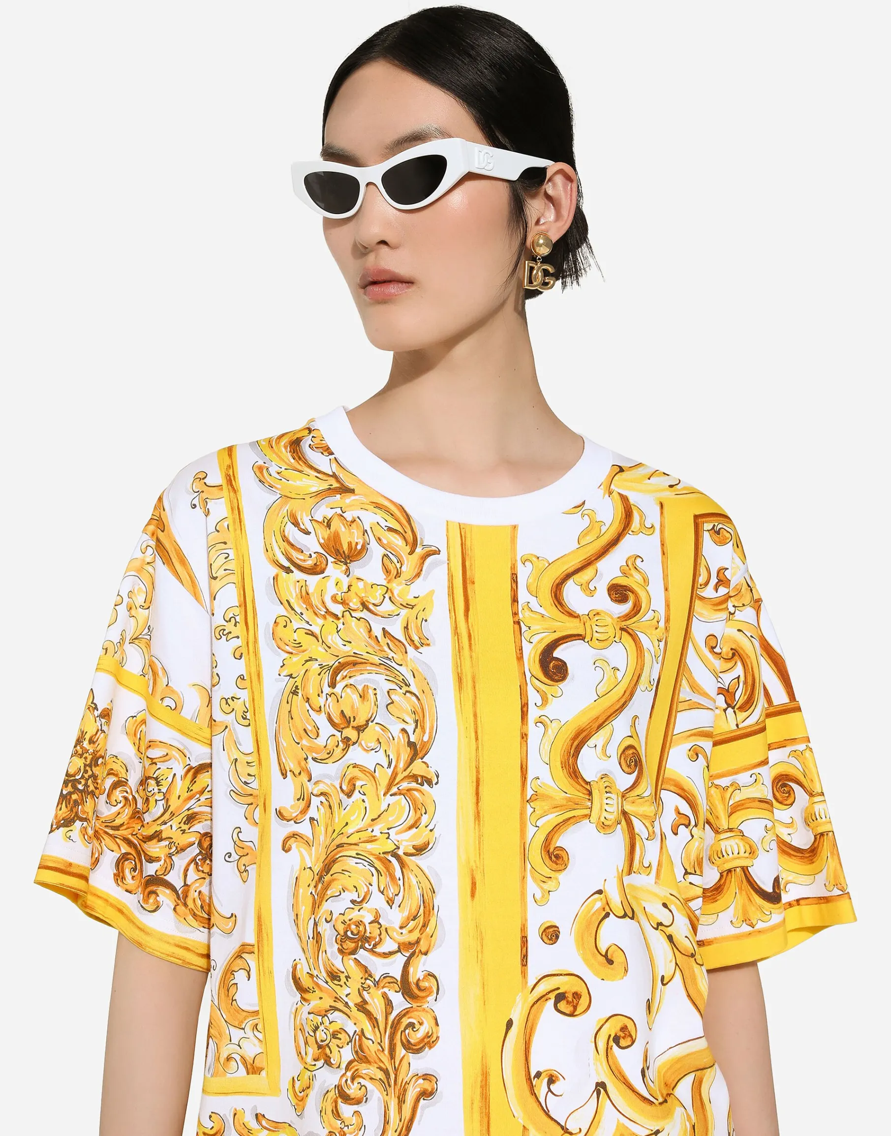 Cotton jersey T-shirt with majolica print