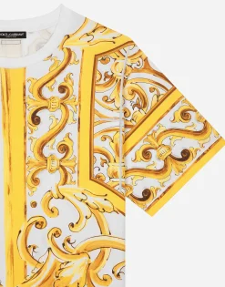Cotton jersey T-shirt with majolica print