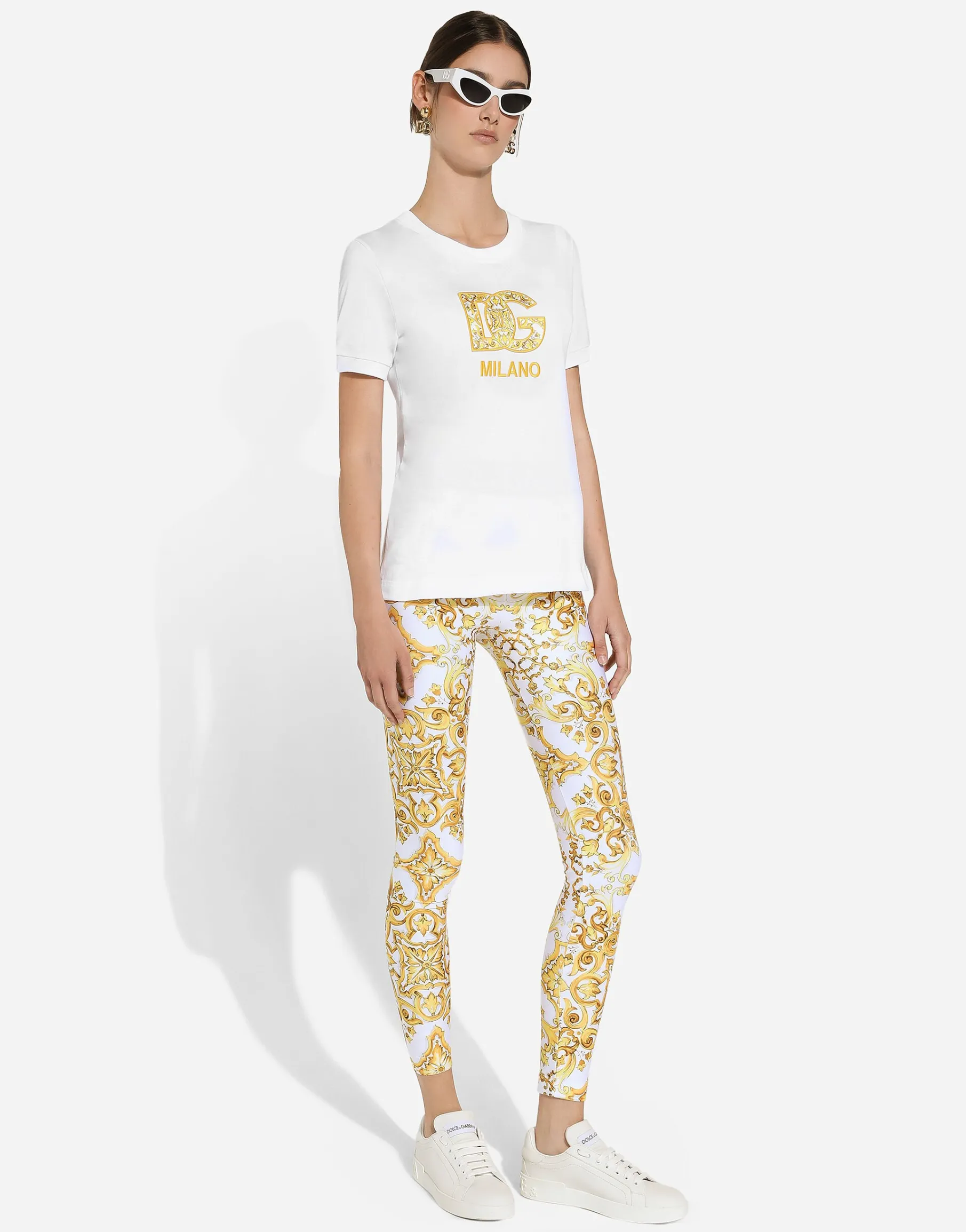Cotton jersey T-shirt with majolica-print DG logo patch