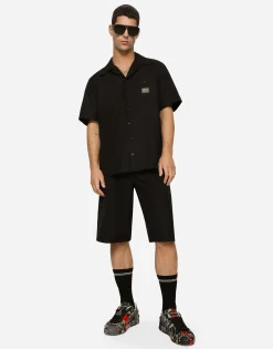 Cotton jogging shorts with logo tag