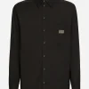 Cotton Martini-fit shirt with branded tag