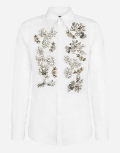 Cotton Martini-fit shirt with crystal detailing