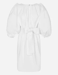 Cotton midi dress with puff sleeves