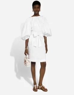 Cotton midi dress with puff sleeves