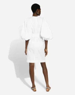 Cotton midi dress with puff sleeves