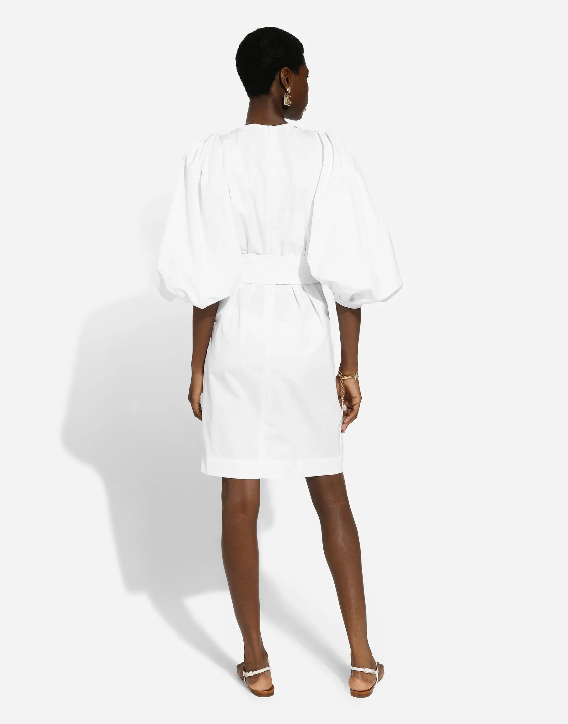 Cotton midi dress with puff sleeves