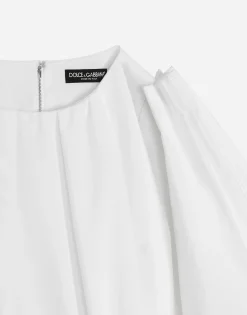 Cotton midi dress with puff sleeves