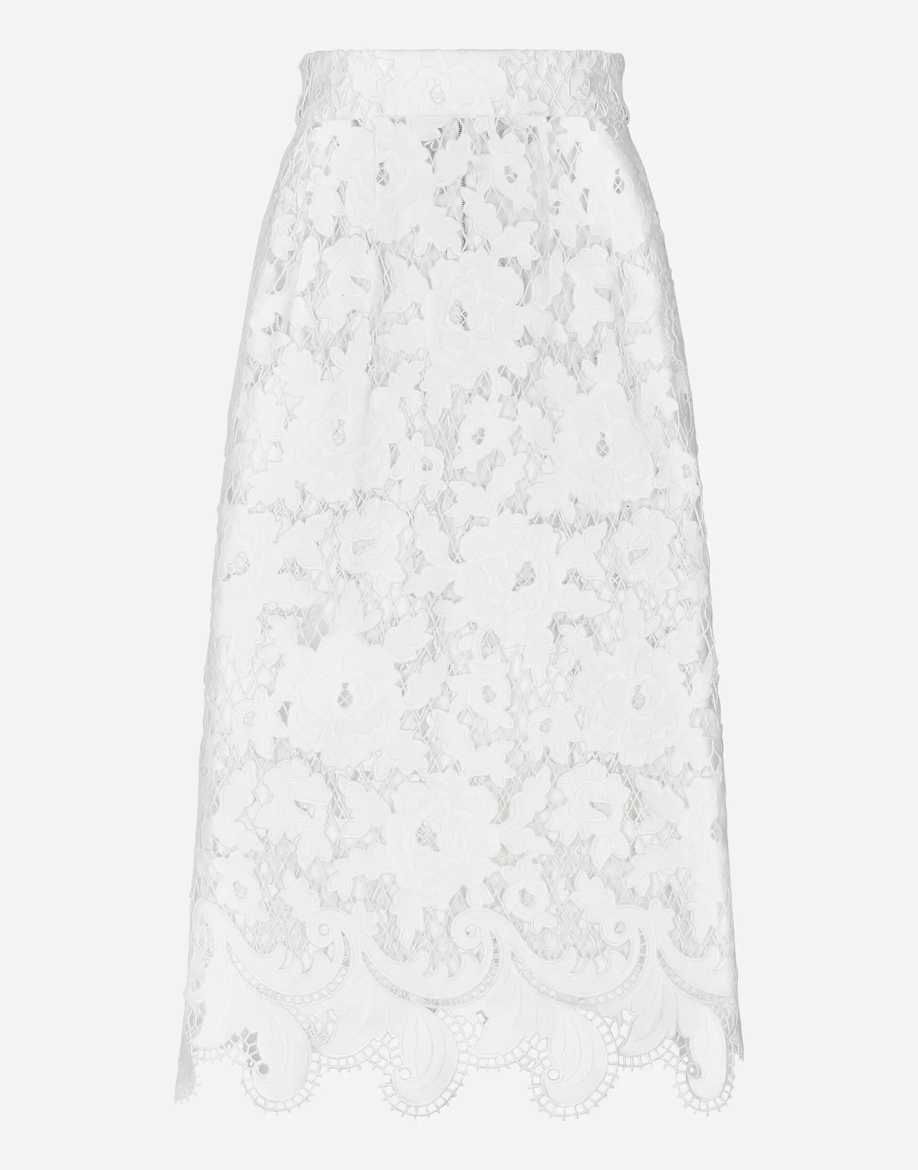 Cotton midi skirt with floral openwork detailing